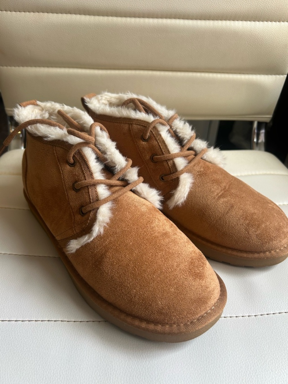 Women's Fur-Lined Suede Ankle Boots - Tan